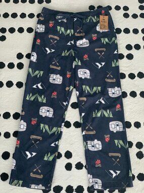 Fleece Pajama Pants Mens L Navy Soft Pockets Casual Lounge Camping Sleep Bottoms